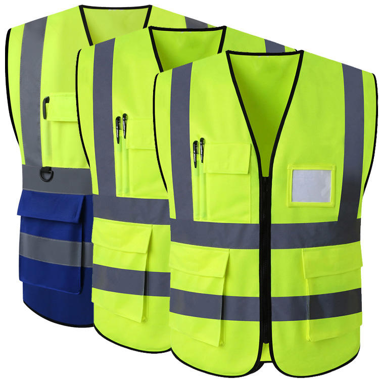 National Apparels Customized Black Reflective Safety Vest Company Logo With Pockets Custom Color Fluorescent Visibility Work Class 2 Safety Vest